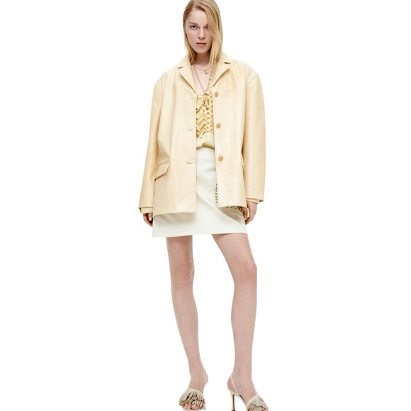 H&M Jackets & Blazers - H&M NWT Loose Fit Leather Jacket/Blazer  in Light Beige Sz XS